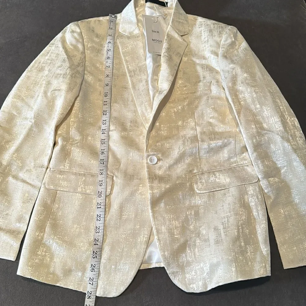Men’s Slim Fit Beige Dress Suit Jacket Blazer Formal Notched Lapels Size 36 NWT